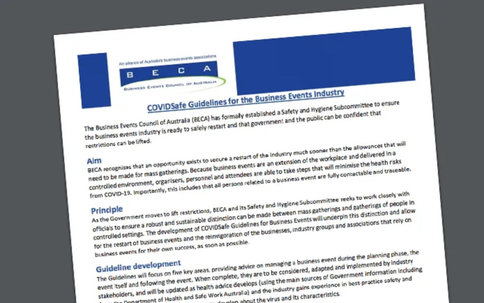 BECA delivers CovidSafe guidelines to Australian government