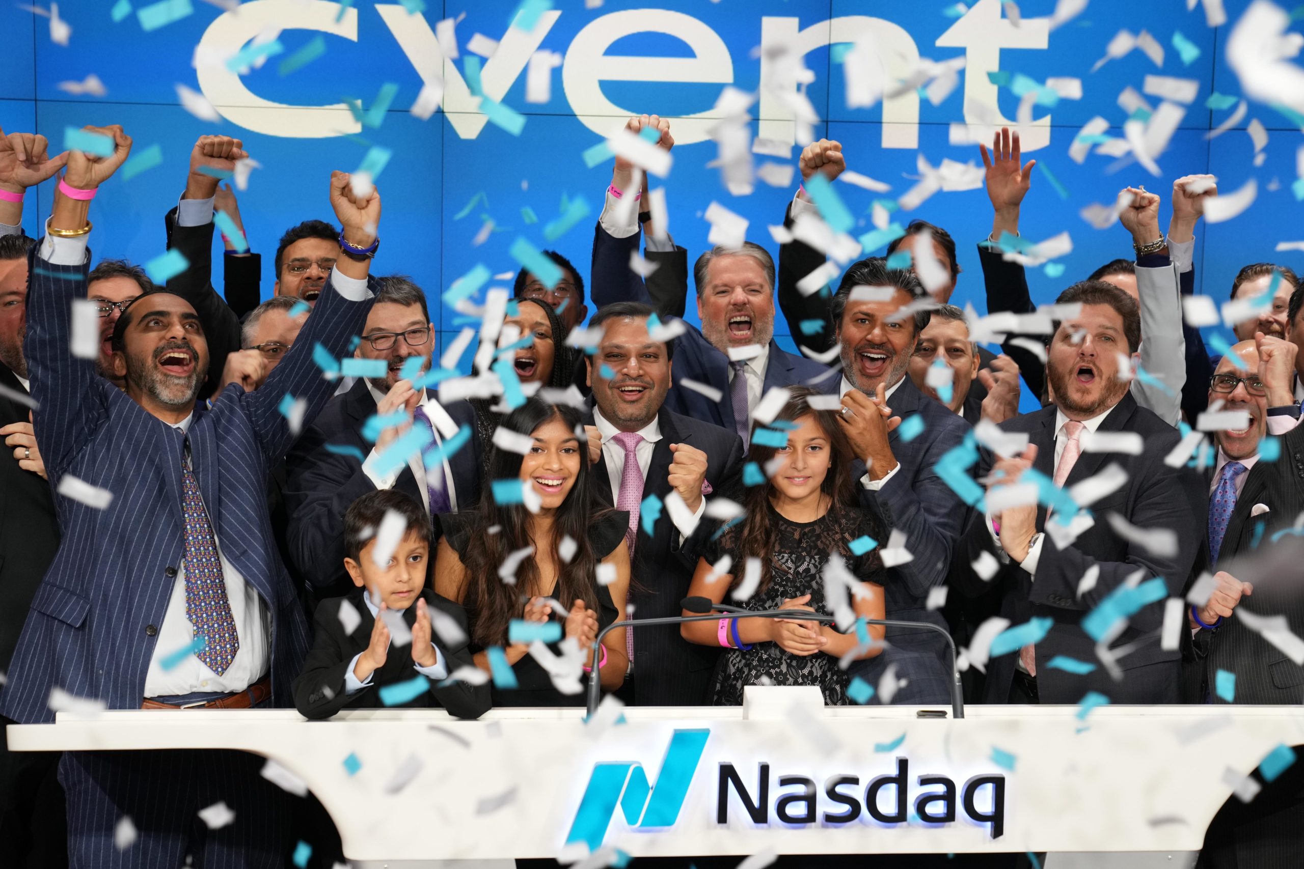 Cvent Team photo at Nasdaq podium 2