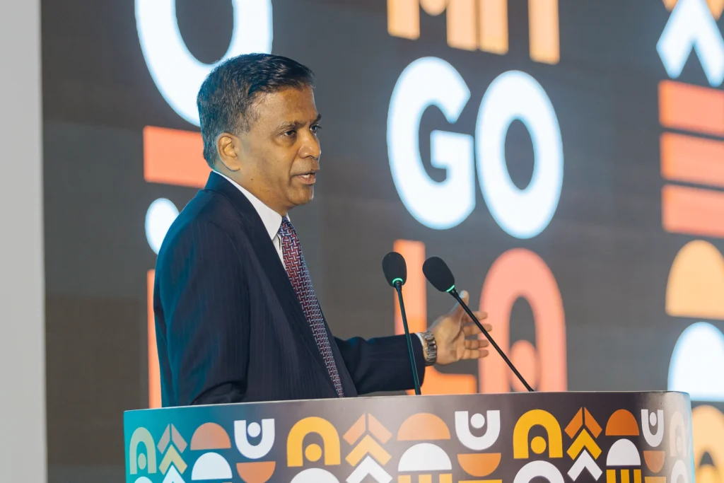 Senthil Gopinath speaking at the launch of the Angola Convention Bureau